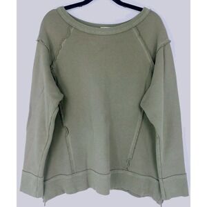 Hailey & Co Raw Seam Pullover‎ Sweatshirt Size Med Side Zip Boyfriend Sage Green